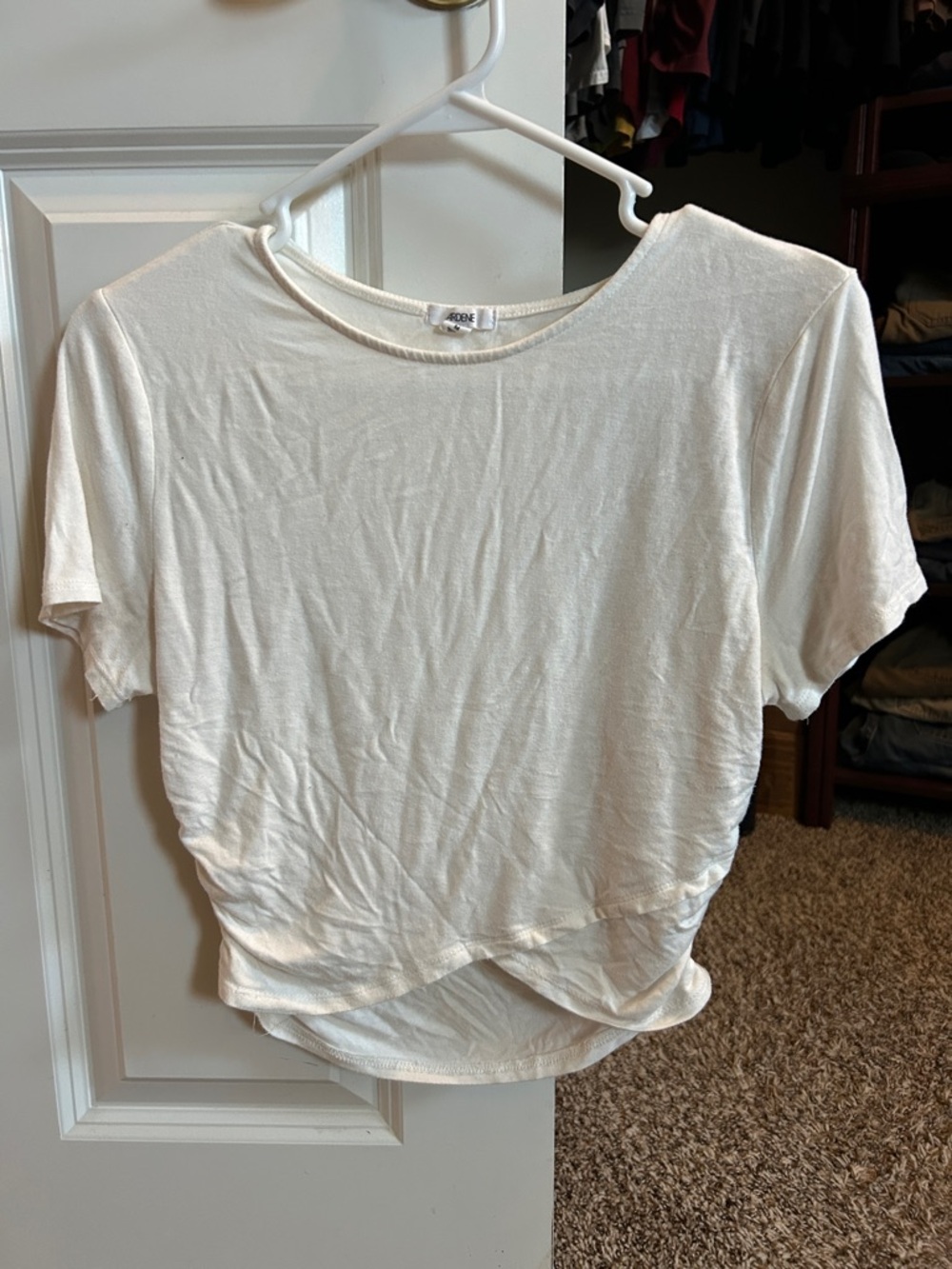 Ardene Cream Short Sleeve Side Ruching Short Sleeve Tee Medium